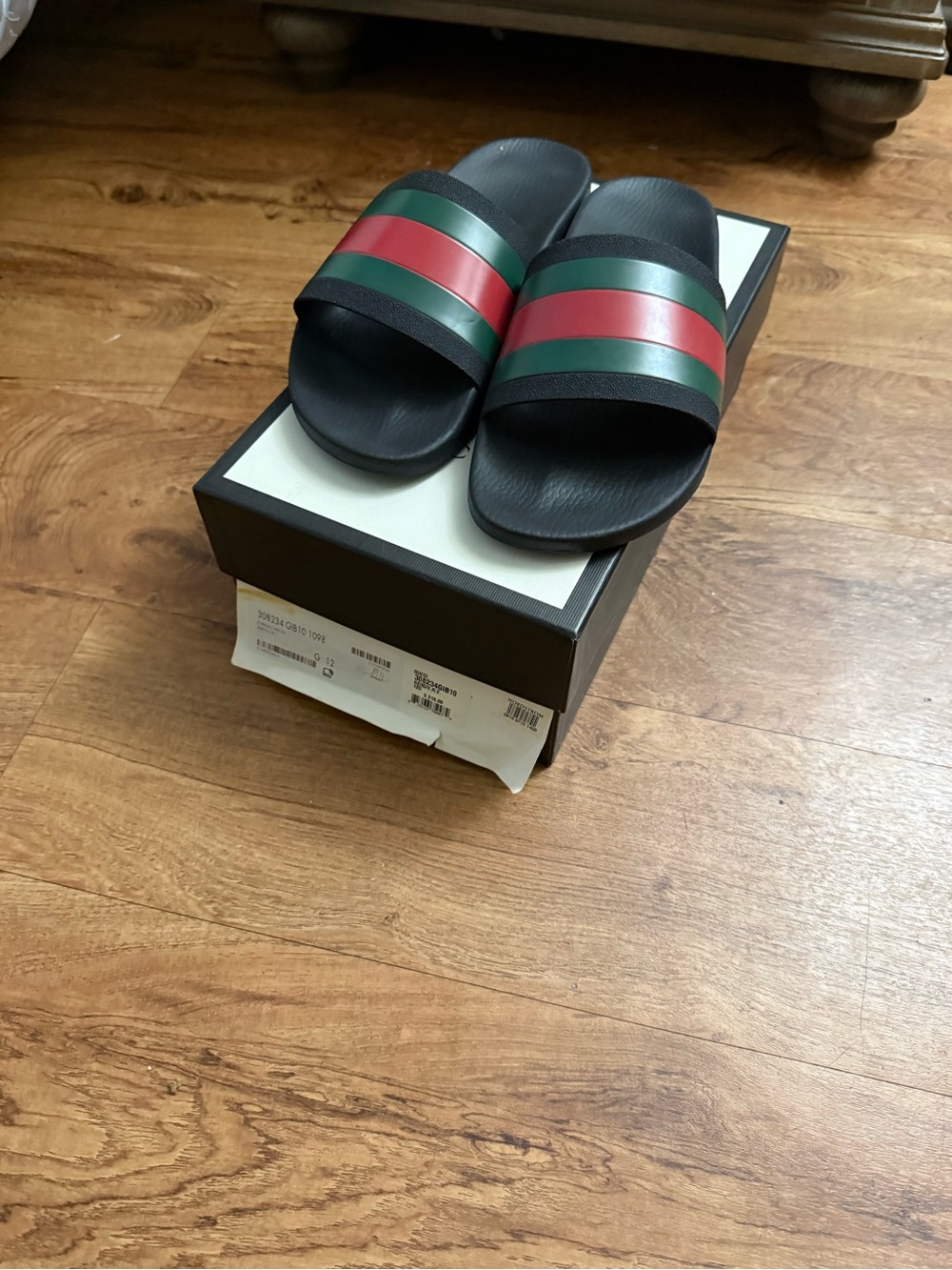 Gucci Black Slides with Signature Green and Red Stripes